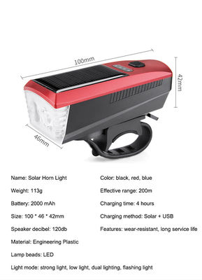 Синий солнечный и USB зарядный велосипедный свет 2000 мАч Передний фары для дорожного велоспорта